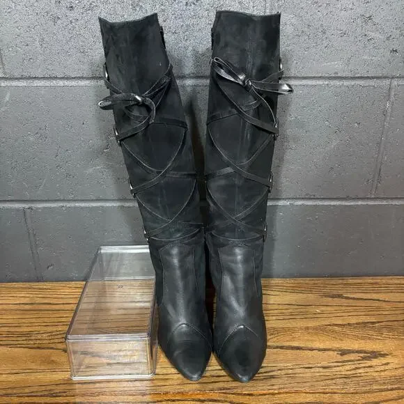 Via Spiga Black Leather Knee High Heeled Boots Women’s Size 7.5 - Picture 4 of 12